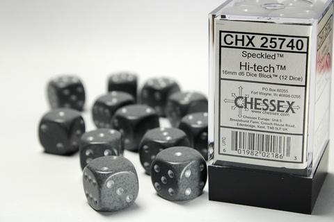 Speckled 16mm D6 Dice Blocks (12) Hi-Tech