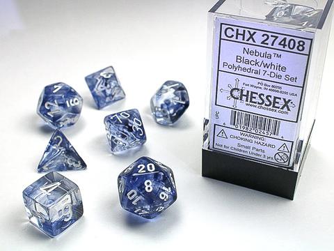 Nebula Black w/white Signature Polyhedral 7-Die Sets