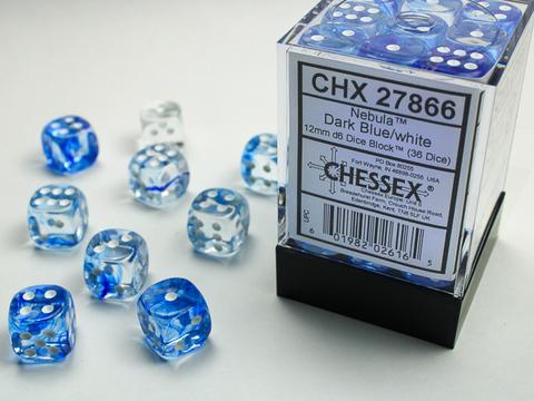 Nebula 12mm D6 Dice Block (36)  Dark Blue/White