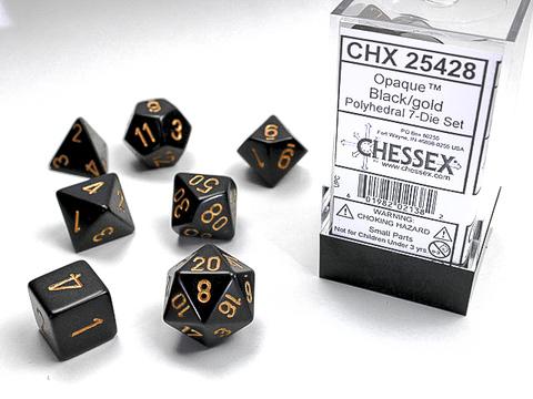 Chessex: Opaque Polyhedral Black/gold Rollenspiel Set (7)