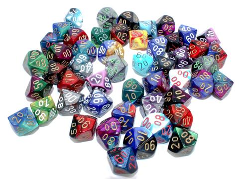 Chessex: Bag of 50 Assorted Loose Gemini Polyhedral Tens 10 Würfel.