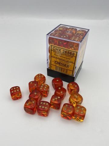 Chessex: Gemini 12mm W6 Translucent Red-Yellow/gold Würfel Block (36)