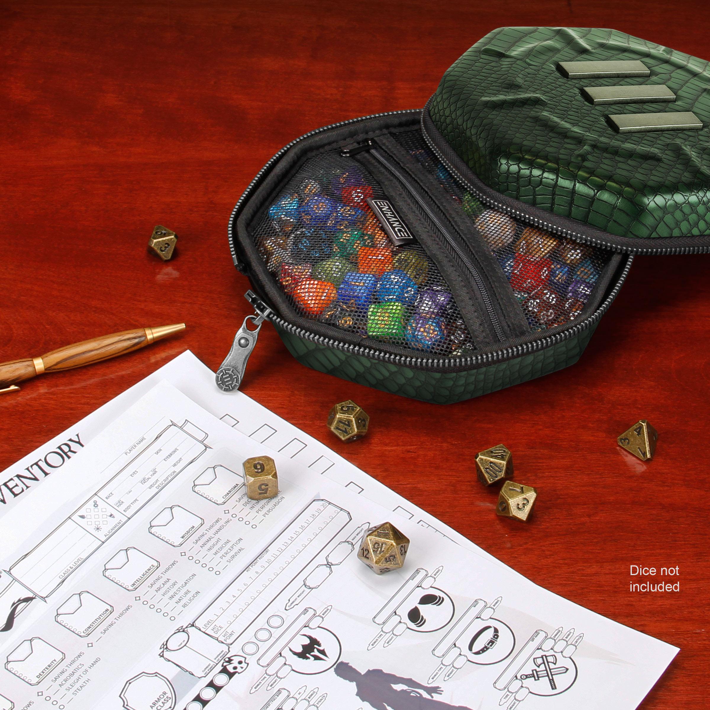 ENHANCE DnD Dice Tray and Dice Case - Dragon Green