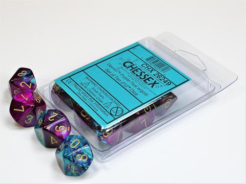 Gemini polyhedral purple-teal w/gold set of ten d10s