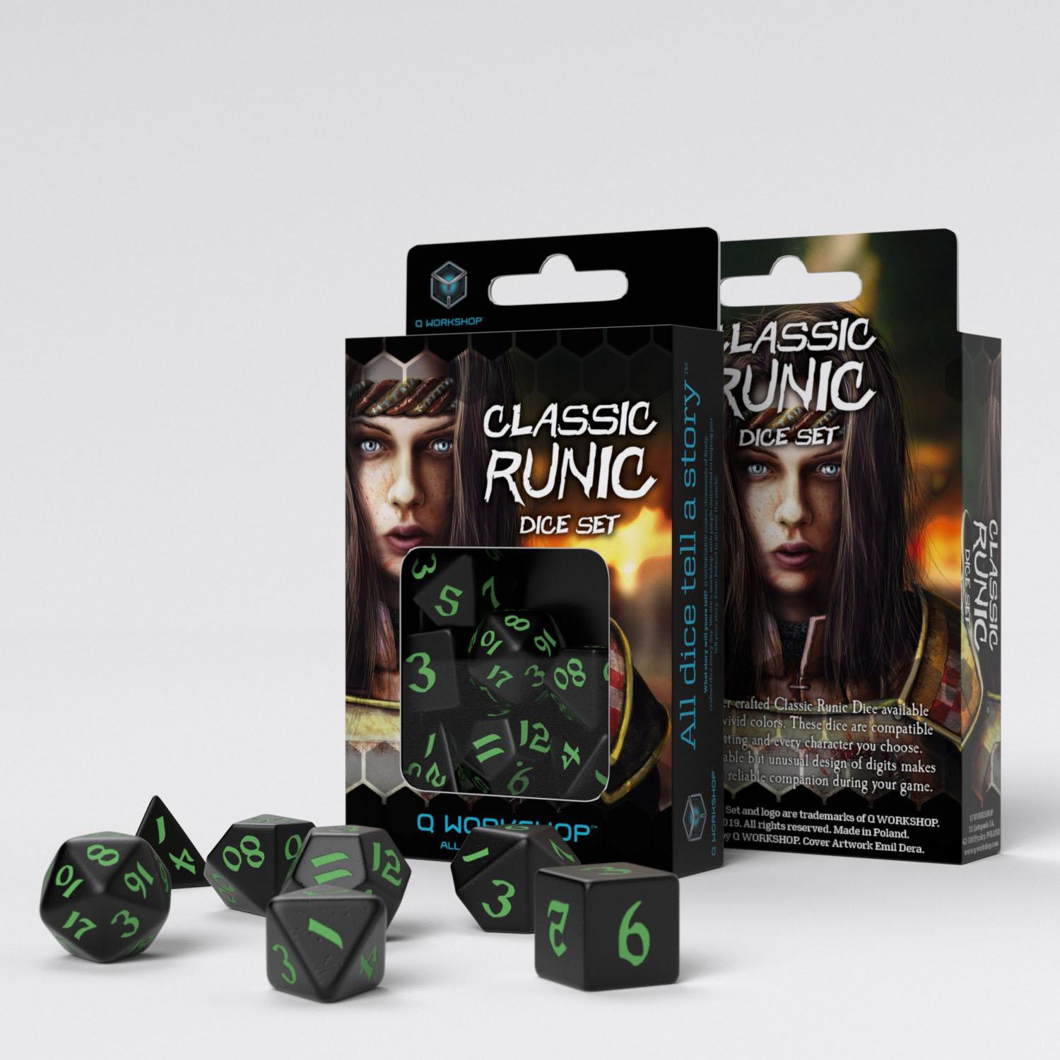 Classic Runic Black & green Dice Set (7) Classic Runic Black & green Dice Set (7)