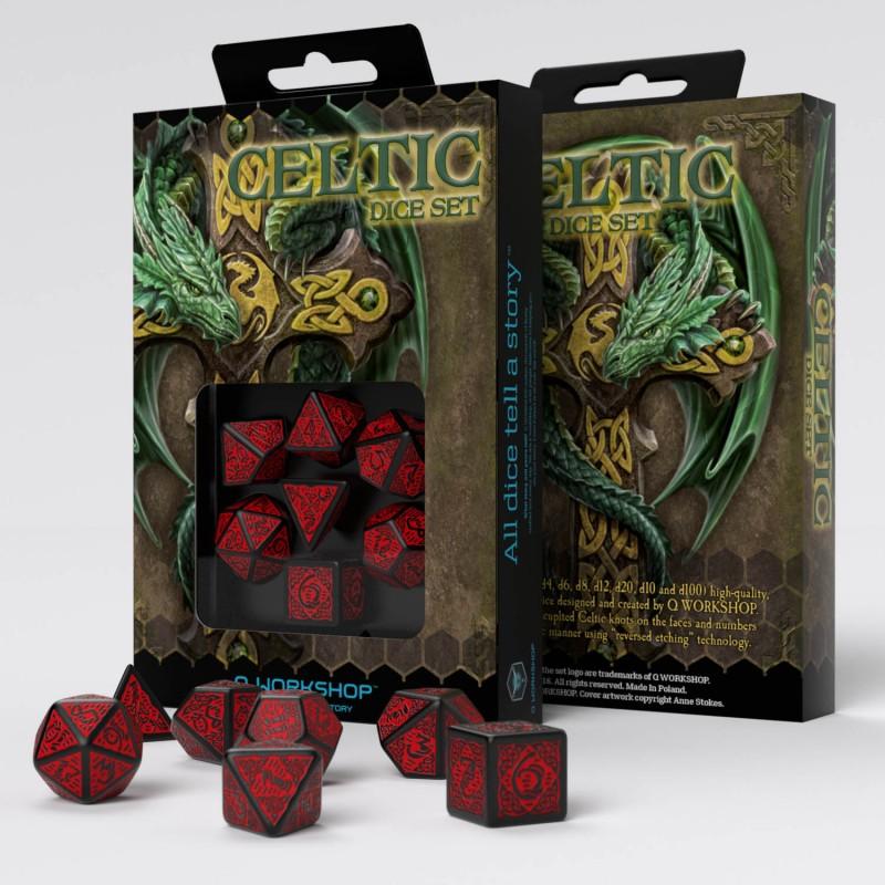 Celtic 3D Revised Black & red Dice Set (7)
