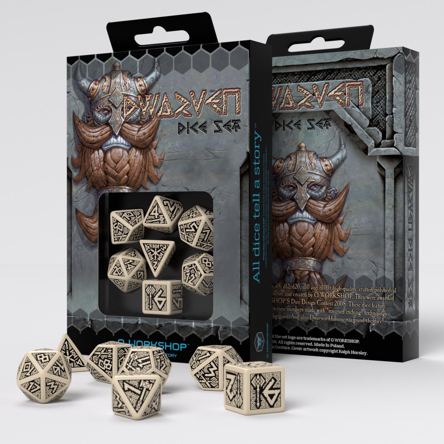 Dwarven Beige & black Dice Set (7)