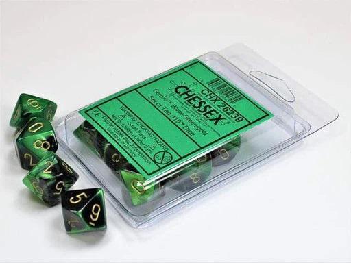 Gemini polyhedral black-green set of ten d10s