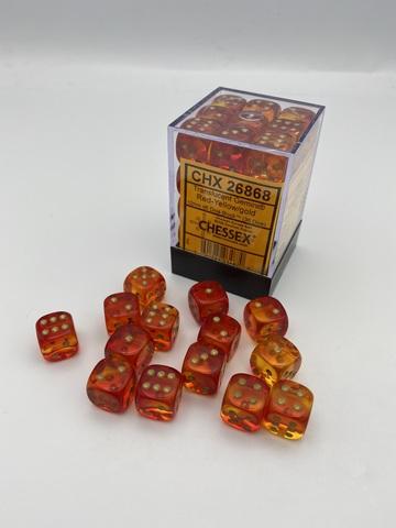 Gemini 12mm d6 Translucent Red-Yellow/gold Dice Block (36 dice)