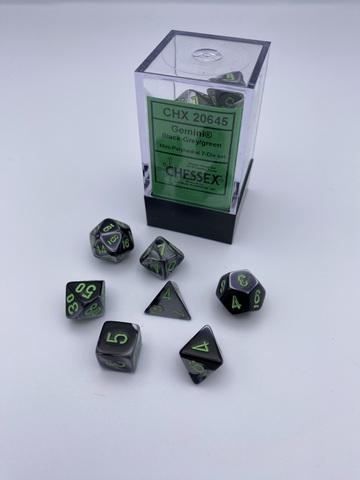 Gemini® Mini-Polyhedral Black-Grey/green 7-Dice Set