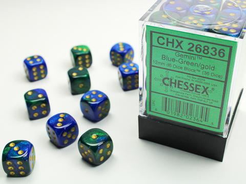 Gemini 12mm d6 Blue-Green/gold Dice Block (36 dice)