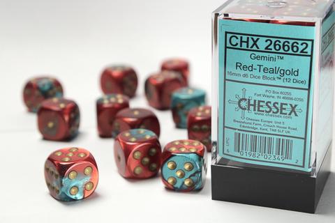 Chessex: Gemini 16mm W6 Red-Teal/gold Würfel Block (12)