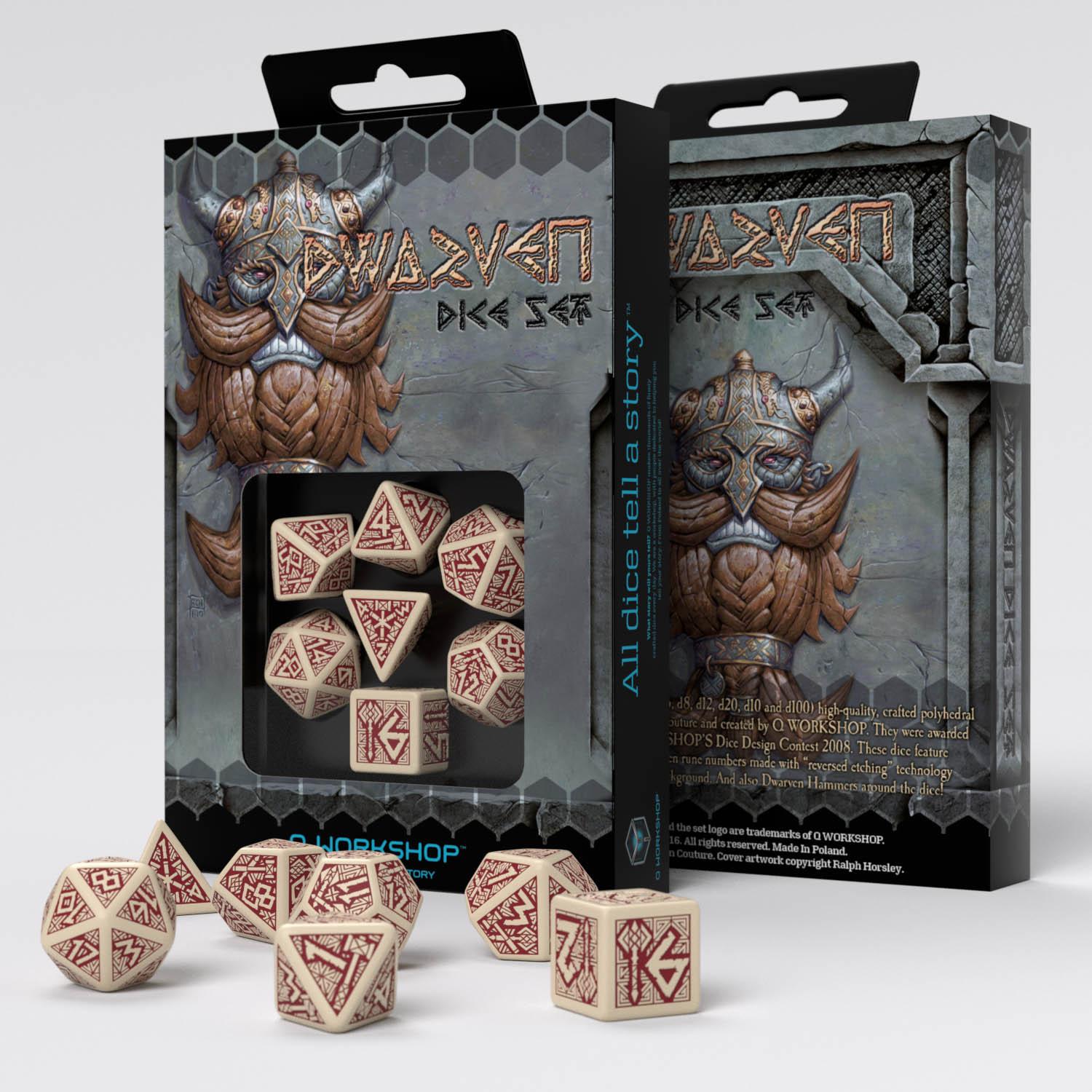 Dwarven Beige & burgundy Dice Set (7)