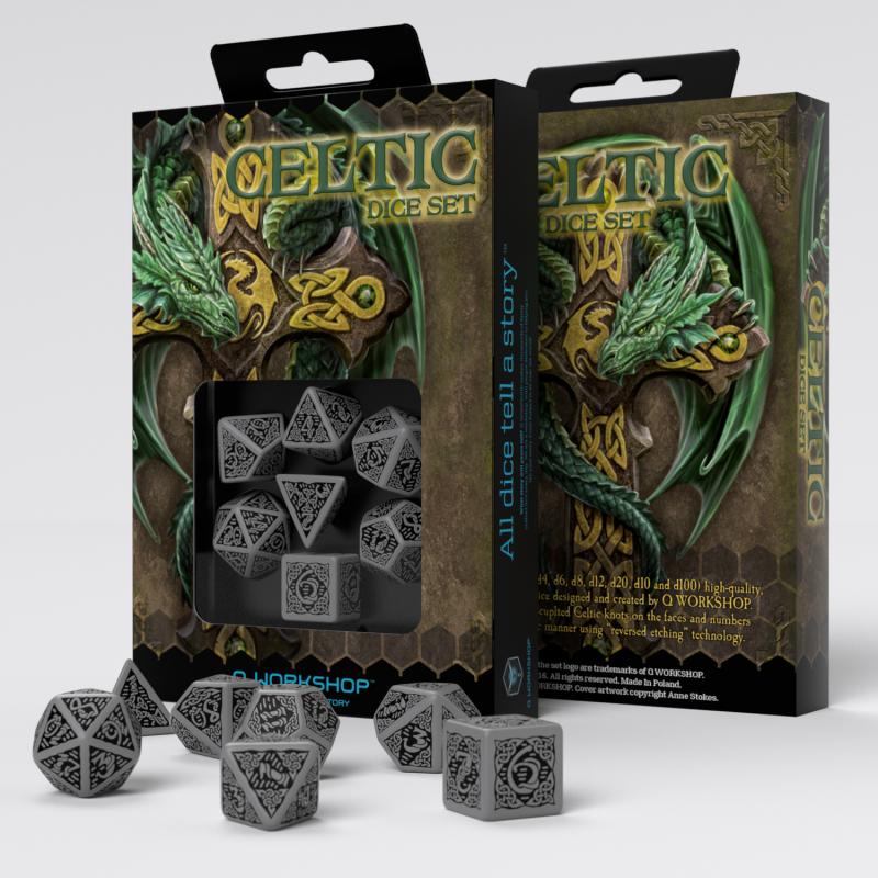 Celtic 3D Revised Gray & black Dice Set (7) Celtic 3D Revised Gray & black Dice Set (7)