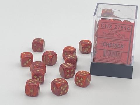 Scarab 12mm D6 Dice Block (36) Scarlet/Gold