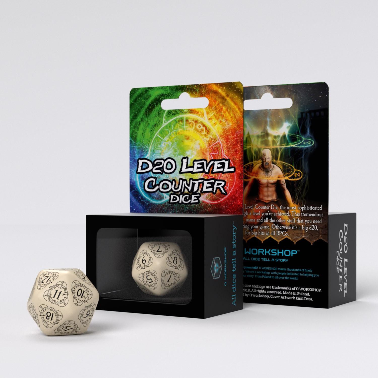 D20 Level Counter Beige & black Die (1)