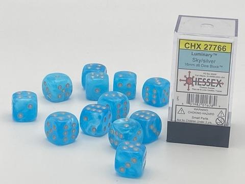 Luminary 16mm d6 Sky/silver Dice Block (12 dice)