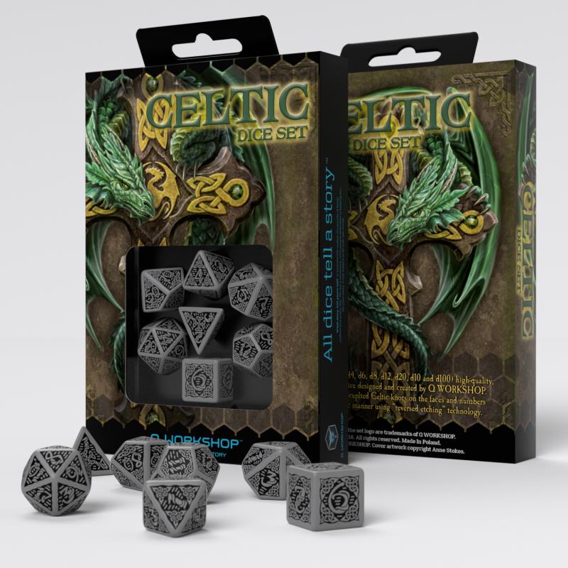 Celtic 3D Revised Gray & black Dice Set (7)