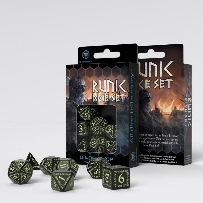 Runic Black & glow-in-the-dark Dice Set (7) Runic Black & glow-in-the-dark Dice Set (7)
