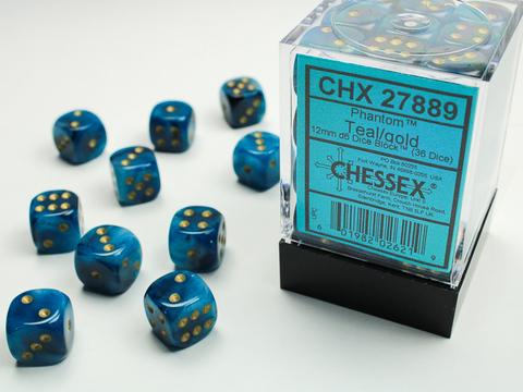 Phantom 12mm D6 Dice Block (36) Teal/Gold