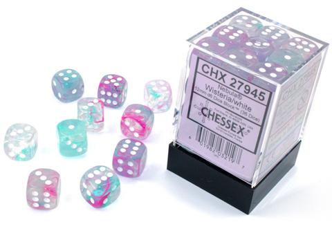 Chessex: Nebula 12mm W6 Wisteria/white Luminary Würfel Block (36)