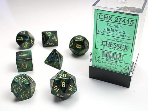 Scarab Polyhedral 7-Dice Set Jade/Gold