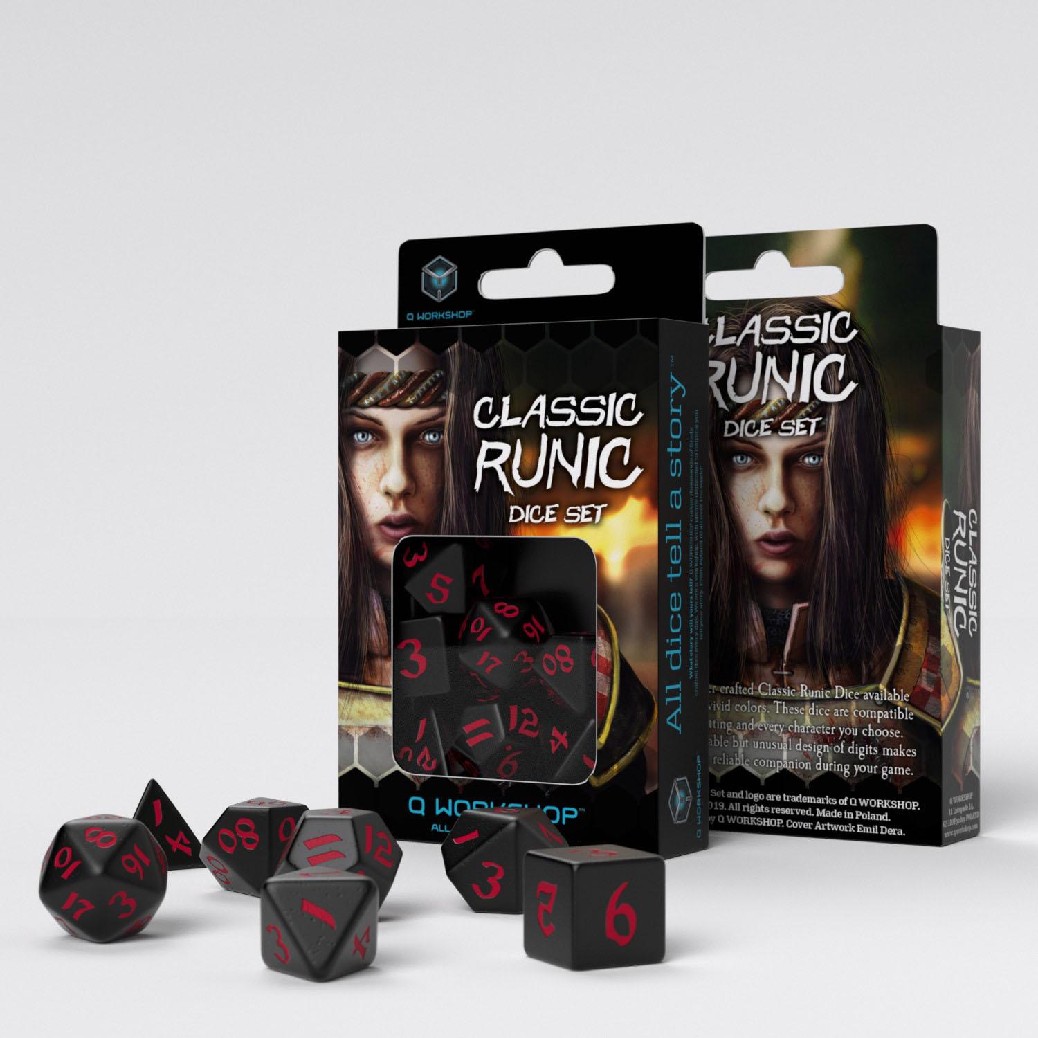 Classic Runic Black & red Dice Set (7) Classic Runic Black & red Dice Set (7)