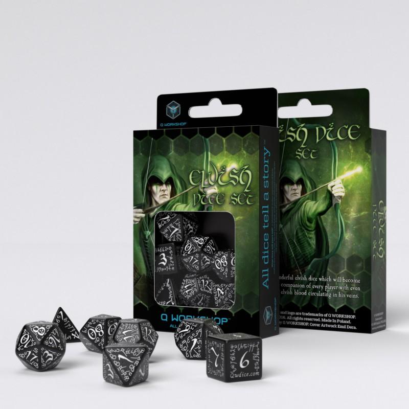 Elvish Black & white Dice Set (7)