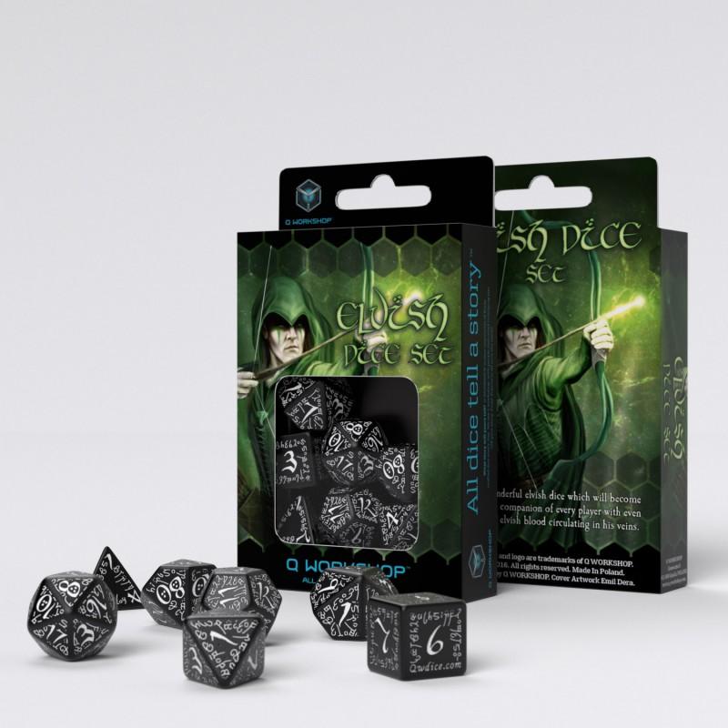 Elvish Black & white Dice Set (7) Elvish Black & white Dice Set (7)