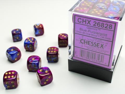 Chessex: Gemini 12mm W6 Blue-Purple/gold Würfel Block (36)