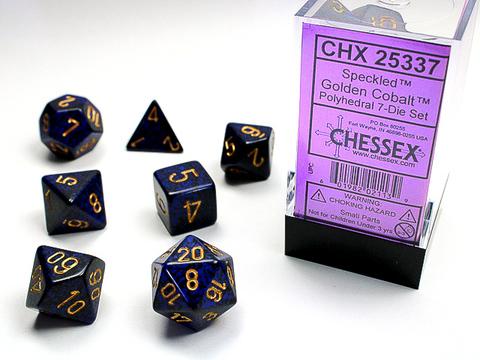 Golden Cobalt Speckled Polyhedral 7-Die Sets