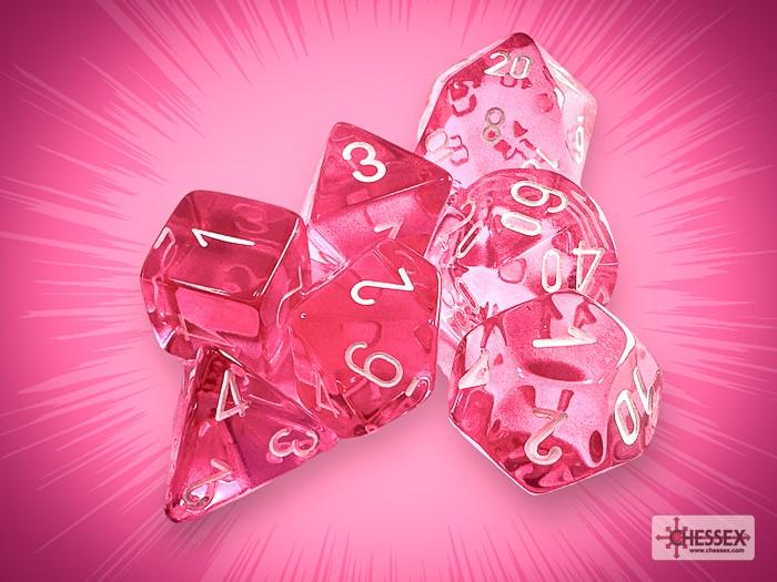 Chessex: Translucent Polyhedral Pink/white Rollenspiel Set (7)