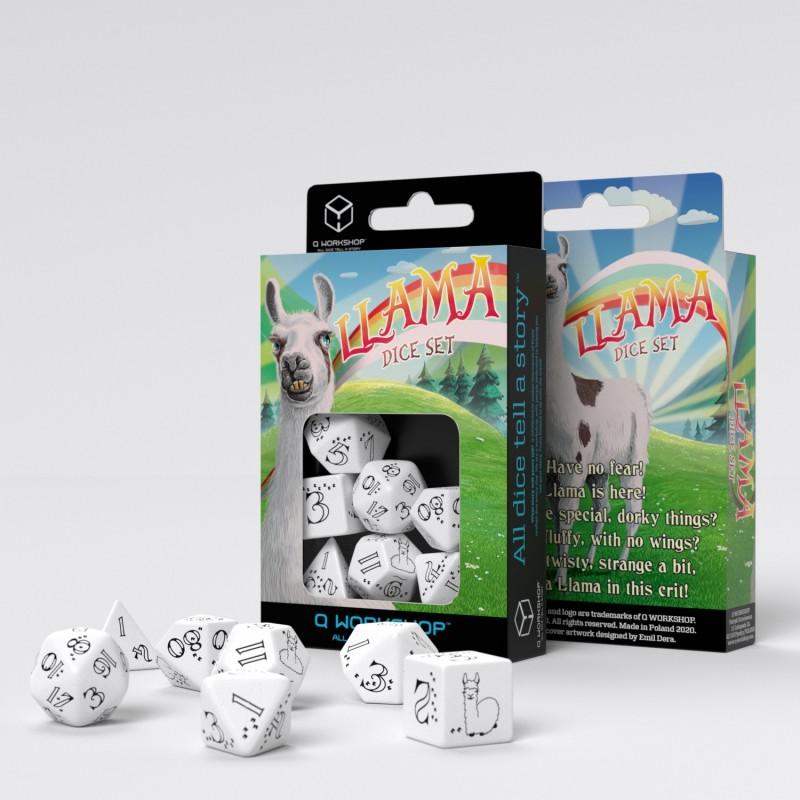 Shimmering Llama Dice Set (Glittering dark blue & white)