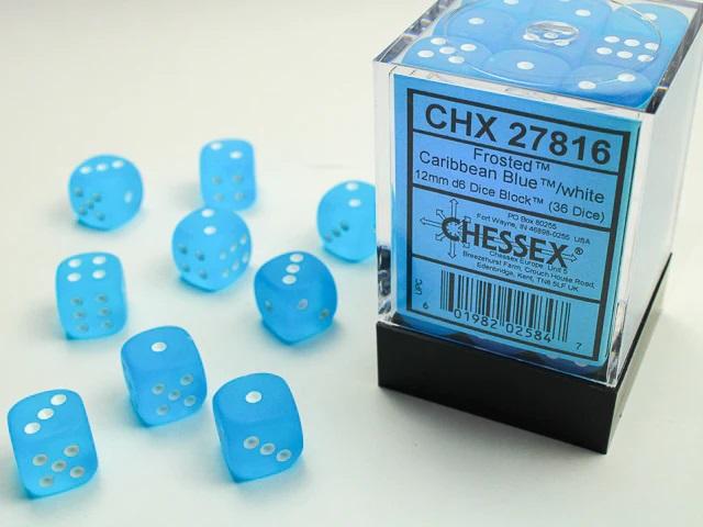 Frostet 12mm D6 Dice Block (36) Carribean Blue/White