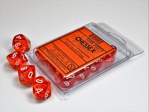 Translucent Orange/white Set of Ten d10s